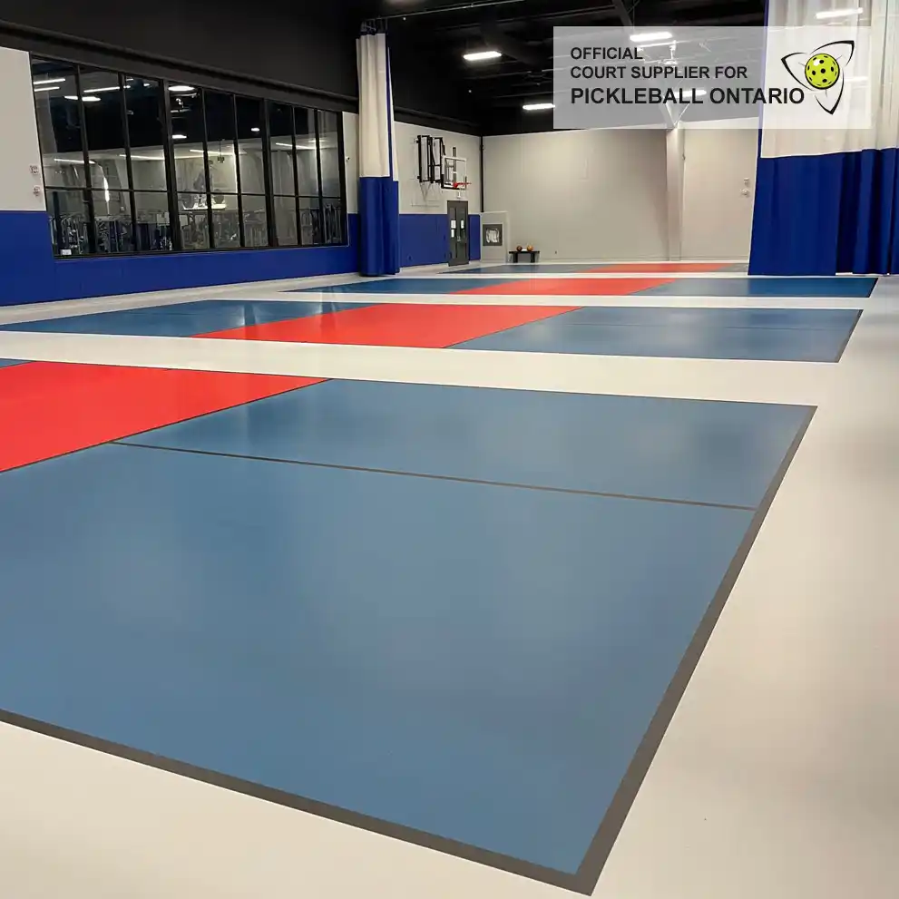 High-performance indoor pickleball courts at Mayfair Clubs Lakeshore, Toronto — built by TSS Pickleball, the Official Court Supplier for Pickleball Ontario