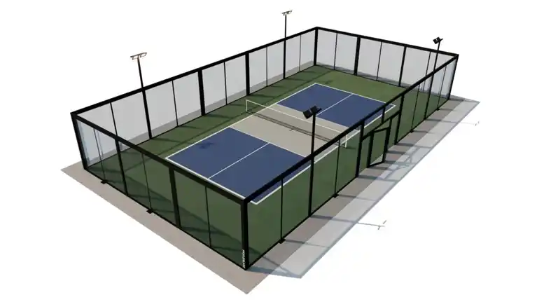 Reendering of a 33x66 feet single pickleball court.